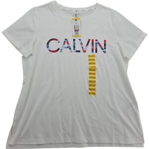 Calvin Klein Women's Soft Crew Neck Rolled Sleeve Graphic Logo T-Shirt Size M